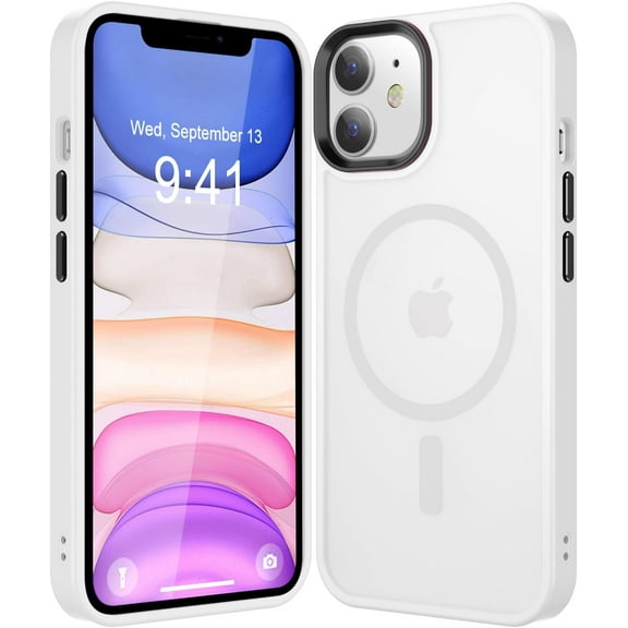 Strong Magnetic for iPhone 11 Case Compatible with Magsafe, [13FT Drop Resistant] Translucent Matte Skin Feeling Back, Aluminum Alloy Keys Shockproof Phone Case iPhone 11, Frosted White