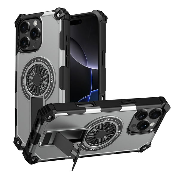 Strong Magnetic for iPhone 12 Pro Max Case with Hidden Stand, Compatible with Mag-Safe, Military Grade Drop Protection, Built-in Kickstand for iPhone 12 Pro Max Heavy Duty Shockproof Cover, Silver