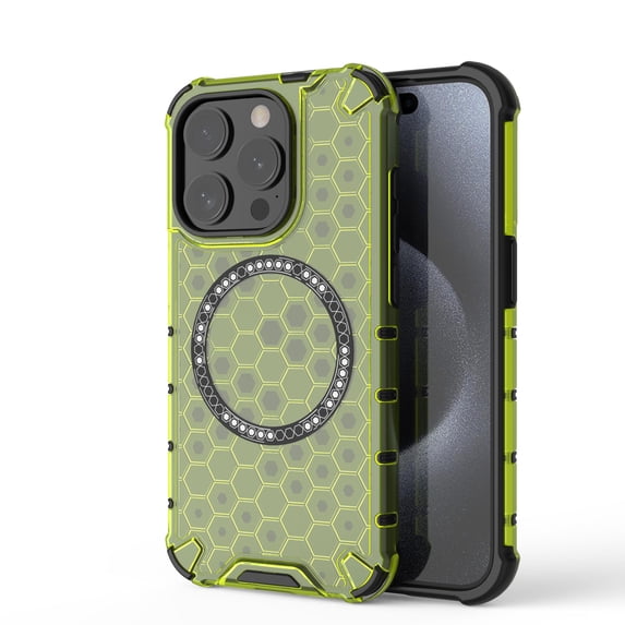 Strong Magnetic for iPhone 12 Pro Max Case, Military Grade Drop Protection, Compatible with MagSafe, Shockproof Anti-Fingerprint Honeycomb Pattern Translucent Slim Phone Protective Cover,Green