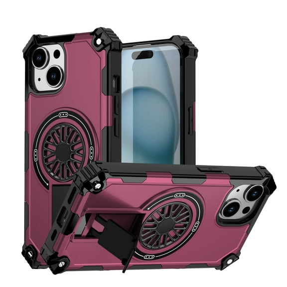 Strong Magnetic for iPhone 14 Plus Case with Hidden Stand, Compatible with Mag-Safe, Military Grade Drop Protection, Built-in Kickstand for iPhone 14 Plus Heavy Duty Shockproof Cover, Purple