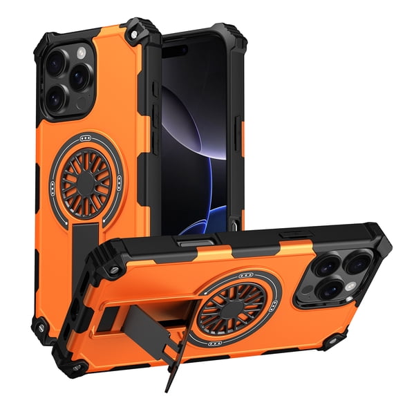Strong Magnetic for iPhone 14 Pro Case with Hidden Stand, Compatible with Mag-Safe, Military Grade Drop Protection, Built-in Kickstand for iPhone 14 Pro Heavy Duty Shockproof Cover, Orange