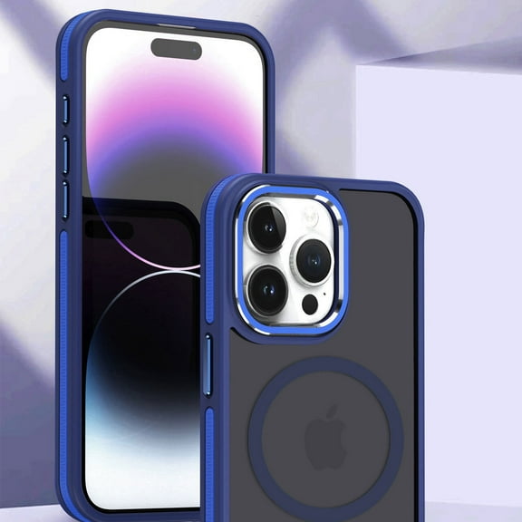 Strong Magnetic for iPhone 14 Pro Max Case, [Compatible with Magsafe] [Drop Protection] Slim Shockproof Translucent Visible Logo Viewing Protective Phone Case Cover for iPhone 14 Pro Max, Blue