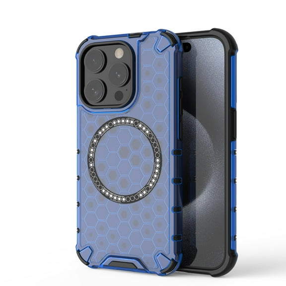 Strong Magnetic for iPhone 14 Pro Max Case, Military Grade Drop Protection, Compatible with MagSafe, Shockproof Anti-Fingerprint Honeycomb Pattern Translucent Slim Phone Protective Cover,Blue