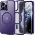 thumbnail image 1 of Strong Magnetic for iPhone 14 Pro Max Case with Screen Protector - Compatible with Wireless Charging, 21ft Military-Grade Drop Tested,Shockproof Slim Fit Translucent Matte Cover - Dark Purple, 1 of 13