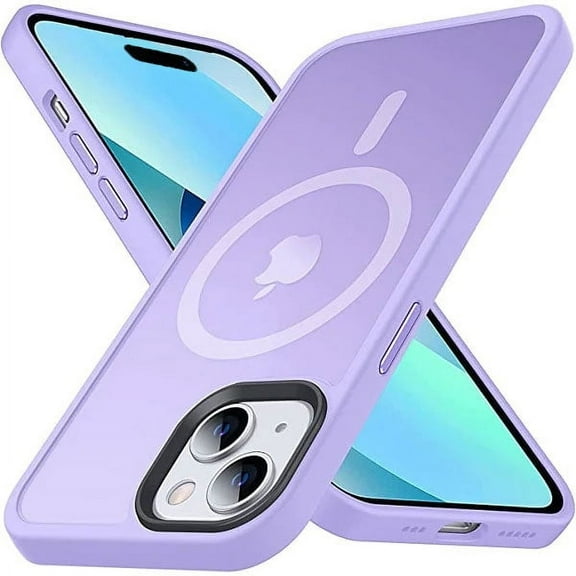 Strong Magnetic for iPhone 15 Case, [Compatible with Magsafe] [Military Grade Drop Protection] Protective Shockproof Heavy Duty Translucent Slim Phone Case for iPhone 15, Purple