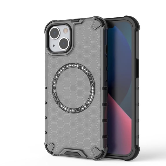 Strong Magnetic for iPhone 15 Case, Military Grade Drop Protection, Compatible with MagSafe, Shockproof Anti-Fingerprint Honeycomb Pattern Translucent Slim Phone Protective Cover,Black