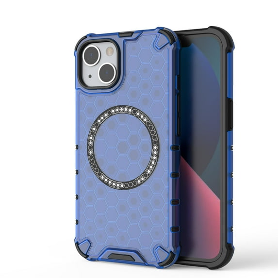 Strong Magnetic for iPhone 15 Case, Military Grade Drop Protection, Compatible with MagSafe, Shockproof Anti-Fingerprint Honeycomb Pattern Translucent Slim Phone Protective Cover,Blue