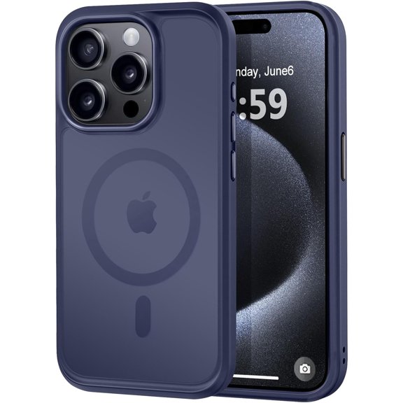 Strong Magnetic for iPhone 15 Pro Case, [Compatible with Magsafe][13FT Military Drop Protection] Slim Translucent Matte Shockproof Case for iPhone 15 Pro Phone Case 6.1'', Deep Blue