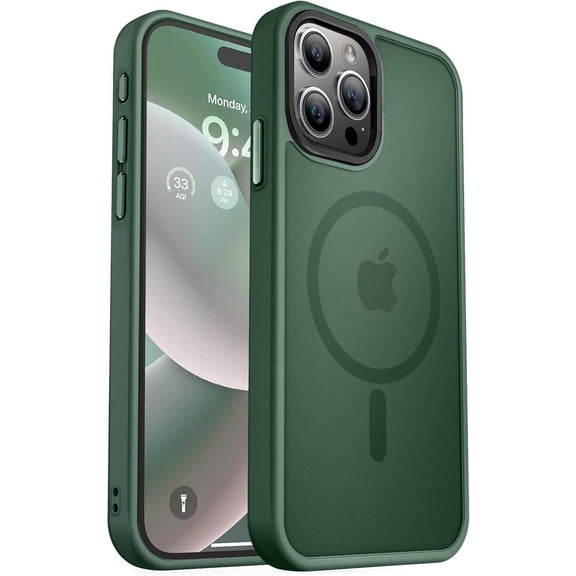 Strong Magnetic for iPhone 15 Pro Max Case, [Compatible with Magsafe][13FT Military Drop Protection] Slim Translucent Matte Shockproof Case for iPhone 15 ProMax Case 6.7'', Midnight Green