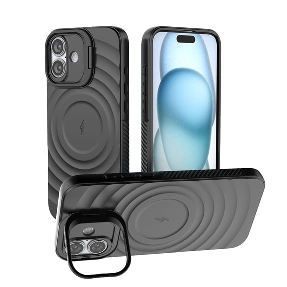 Strong Magnetic for iPhone 16 Plus Case, Military Grade Drop Protection, Compatible with MagSafe, Built-in Camera Cover Kickstand, Matte Slim Phone Cover for iPhone 16 Plus, Black