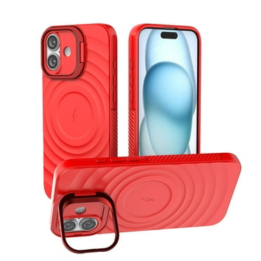 Strong Magnetic for iPhone 16 Plus Case, Military Grade Drop Protection, Compatible with MagSafe, Built-in Camera Cover Kickstand, Matte Slim Phone Cover for iPhone 16 Plus, Red