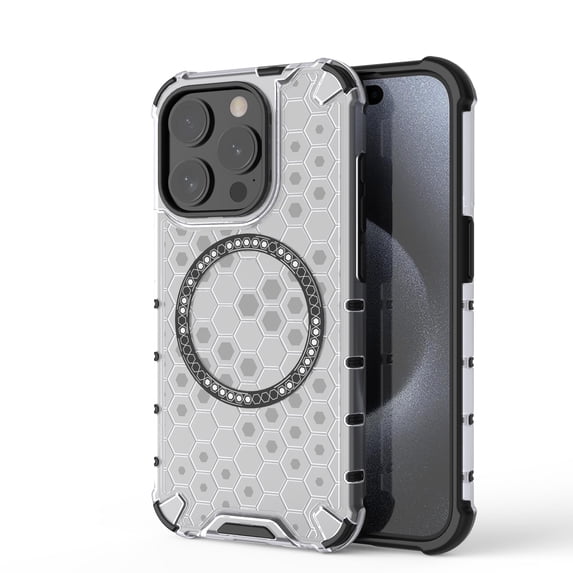 Strong Magnetic for iPhone 16 Pro Max Case, Military Grade Drop Protection, Compatible with MagSafe, Shockproof Anti-Fingerprint Honeycomb Pattern Translucent Slim Phone Protective Cover,White