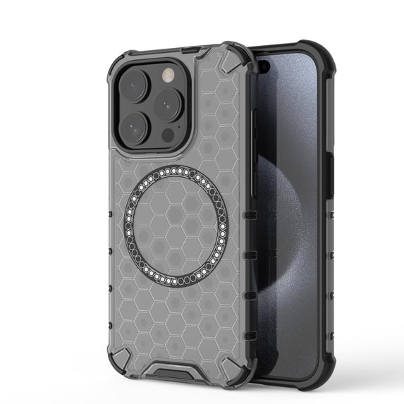 Strong Magnetic for iPhone 16 Pro Max Case, Military Grade Drop Protection, Compatible with MagSafe, Shockproof Anti-Fingerprint Honeycomb Pattern Translucent Slim Phone Protective Cover,Black