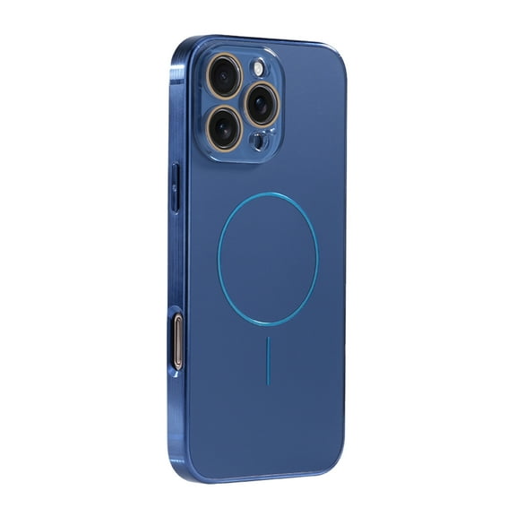 Strong Magnetic for iPhone 16 Pro Metal Case, [Compatible with Magsafe] [Drop Resistant] Matte Skin Feeling PC Back, Luxury Titanium Phone Case with Tempered Glass Lens Protector, Blue