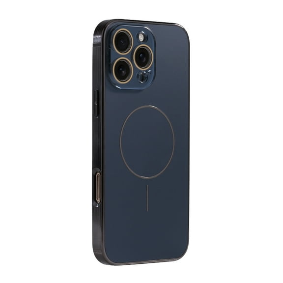 Strong Magnetic for iPhone 16 Pro Metal Case, [Compatible with Magsafe] [Drop Resistant] Matte Skin Feeling PC Back, Luxury Titanium Phone Case with Tempered Glass Lens Protector, Black