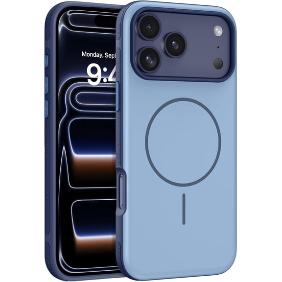 Strong Magnetic for iPhone 17 Pro Max Case 6.9" 2025 (Compatible with MagSafe), Opaque Matte Heavy Protection Anti-Slip Shockproof, Women Men Cute Phone Cases for iPhone 17 Pro Max, Sky Blue
