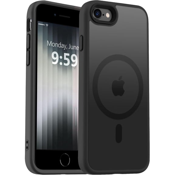 Strong Magnetic for iPhone SE Case 2022/iPhone SE 2020 Case/iPhone 7 Case/iPhone 8 Case [Compatible with Magsafe] Slim Thin Translucent Matte Protective Cover Phone Case 4.7'', Black