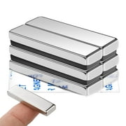 Strong Magnets, 6 Pack Rare Earth Magnets Bar with Double-Sided Adhesive, Neodymium Magnets Heavy Duty, Powerful Pull Force Locker Magnets, Perfect for Fridge, Garage, Office, DIY - 40x10x5mm