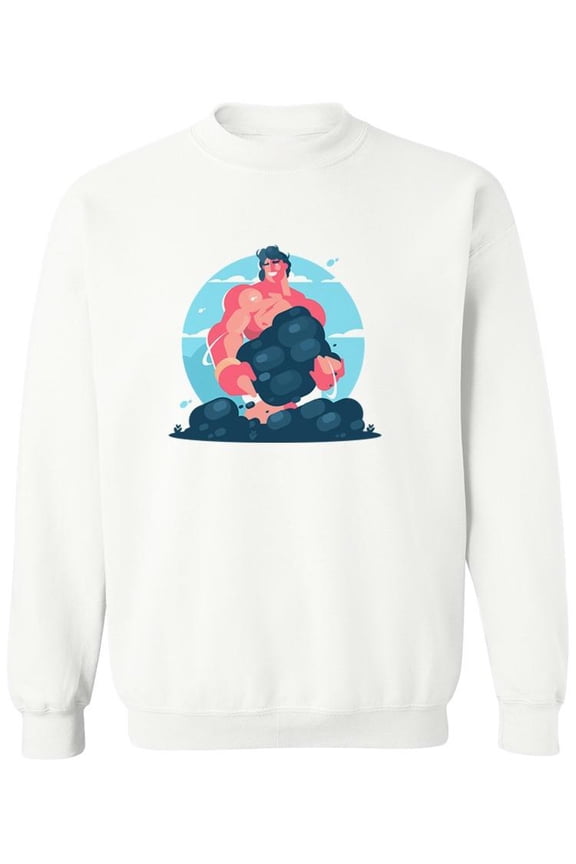 Strong Muscular Guy Design Sweatshirt Men -Image by Shutterstock, Male Large