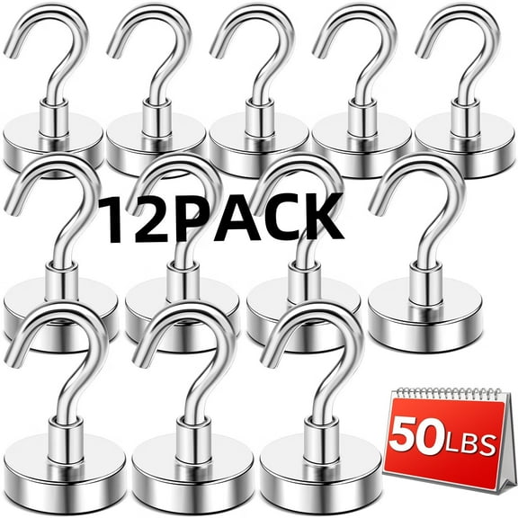 Strong Neodymium Magnetic Hooks,50lbs Heavy Duty Rare Earth Magnets with Hook,Strong Corrosion Protection Facilitate Hook Pack of 12