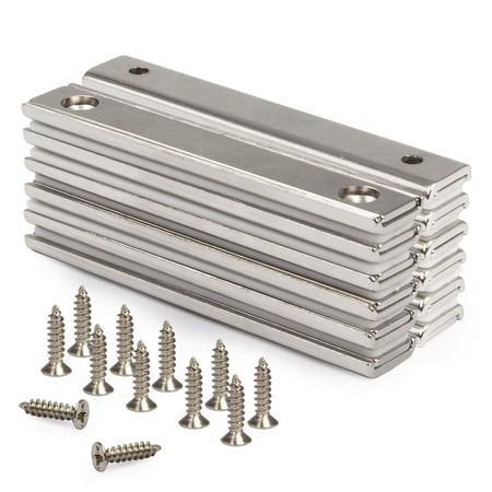 Strong Neodymium Thin Steel Bar Magnets 3 Inch Heavy Duty Industrial Rare Earth Magnets with Screw for Holding Handle Tools(12P Sliver)