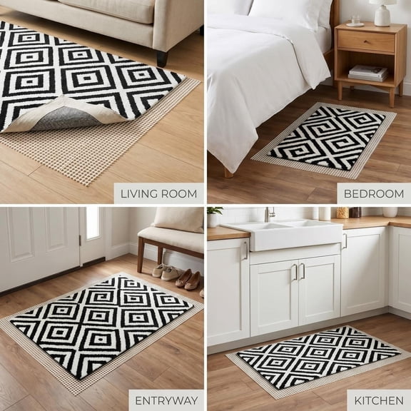 Strong Non Slip Rug Pad, Washable Carpet Gripper Mat, Double Sided Grip Liner for Hard Floors to Stop Sliding Bunched Rugs, Bathroom, Kitchen, Laundry