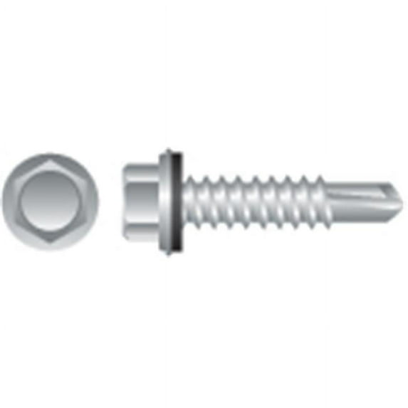 Strong-Point 14-14 x 4 in. 410 Stainless Steel Unslotted Indented Hex Washer Head Screws Passivated and Waxed Box of 500