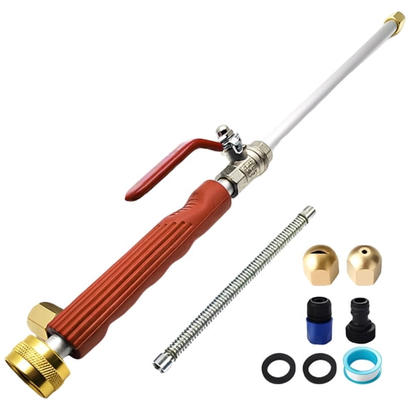 Strong Pressure Hose Nozzle Set, Power Washing Wand with 2 Nozzles, 19 in / 48.5 cm Garden Hydro Blast Nozzle, Car Wash Kit with Gloves and Extension Tube