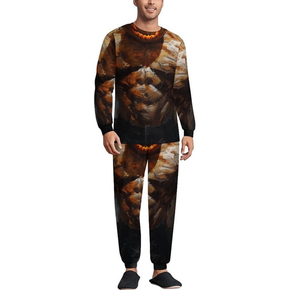 Strong Pumpkin Men's Pajama Set Sleepwear Pjs Lightweight Long Sleeve Crewneck Shirts and Bottoms Soft Comfy Sleep Sets XL