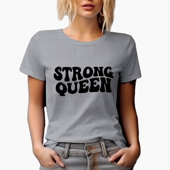 Strong Queen, Women, Girls or Female Themed, Groovy Retro Wavy Text Merch Gift, Heather Grey T-Shirt, Large