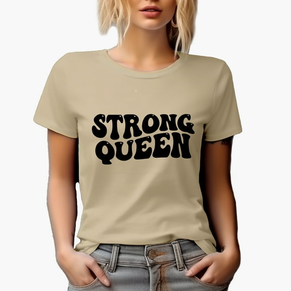 Strong Queen, Women, Girls or Female Themed, Groovy Retro Wavy Text Merch Gift, Tan T-Shirt, XL