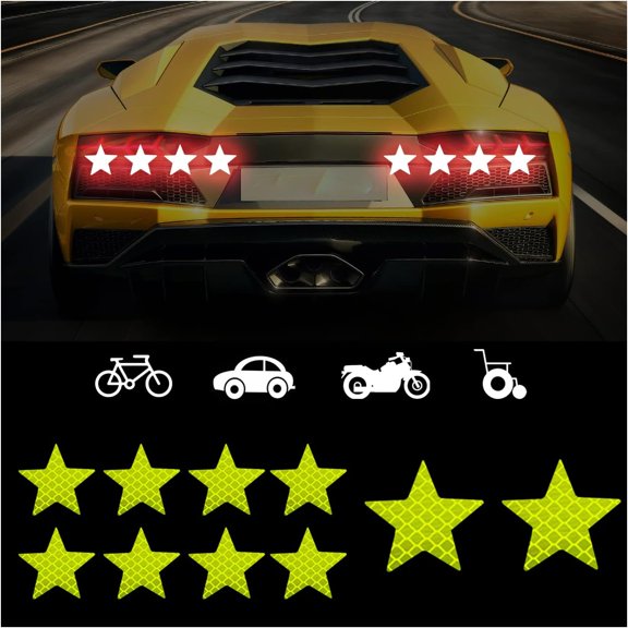 Strong Reflective Stickers, 10PCS High-Intensity Safety Warning Decals, Night Visibility Self Adhesive Sticker, Diamond Grade Waterproof Marker for Car SUV Motorcycle Bikes Truck (Star/Green)