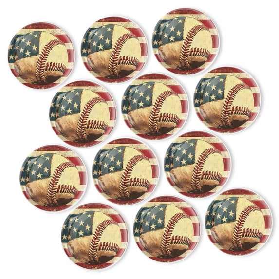 Strong Refrigerator Magnet Fridge Sticker, American-Style Retro Baseball 12Pcs Beautiful Photo Decorative Magnet Set, Small Round Crystal Glass Craftwork for Refrigerator Decor