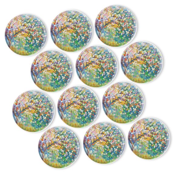 Strong Refrigerator Magnet Fridge Sticker, Energetic Springtime Blossom 12Pcs Beautiful Photo Decorative Magnet Set, Small Round Crystal Glass Craftwork for Refrigerator Decor