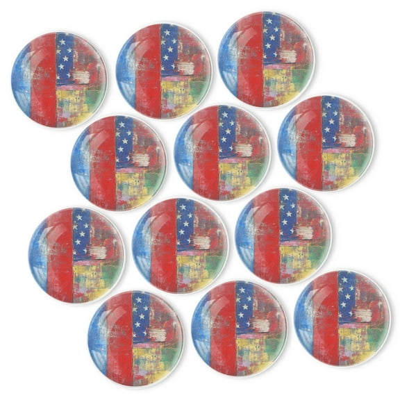 Strong Refrigerator Magnet Fridge Sticker, Weathered - Look Patriotic Canvas 12Pcs Beautiful Photo Decorative Magnet Set, Small Round Crystal Glass Craftwork for Refrigerator Decor