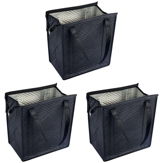Strong Reusable Grocery Tote,Shopping Bags,Large Capacity Heavy Duty Insulated Smart Shopping Bag,Reusable Bag Thermal Zipper Collapsible Tote Cooler Food Transport Hot and Cold for Camping,3 Pack