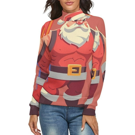 Strong Santa Women's Turtleneck Sweater Long Sleeve Ribbed Fitted Turtle Neck Casual Fall Winter Collection Top M