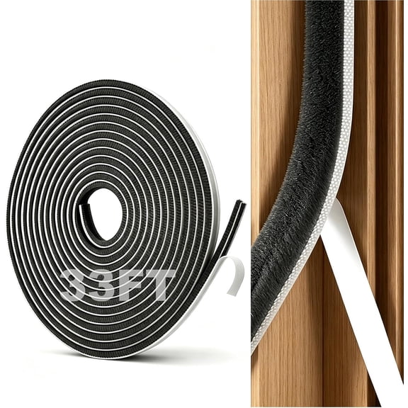 Strong Self-Adhesive Brush Weather Stripping Door Seal Strip | 0.35" Wide x 0.2" Thick x 33 ft, Draft Stopper, Soundproof & Insulation for Exterior Front Doors & Sliding Windows, Gray