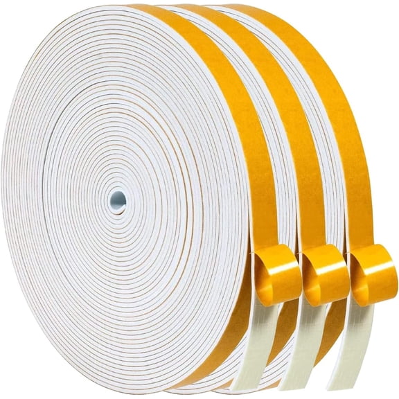 Strong Self Adhesive Foam Weather Stripping, Foam Seal Tape for Doors and Windows, SoundProof Weatherproof Insulation Strips, AC Seal Strip, Anti-Collision, Anti-Bug(1/4 in x 1/16 in x 50Ft, White)