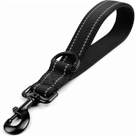 Strong Short Dog Leash 1FT, 1.2 Inch Wide, Heavy Duty, Padded Handle for Traffic Control, Reflective Leash for Medium and Large Dogs Walking Training, Black