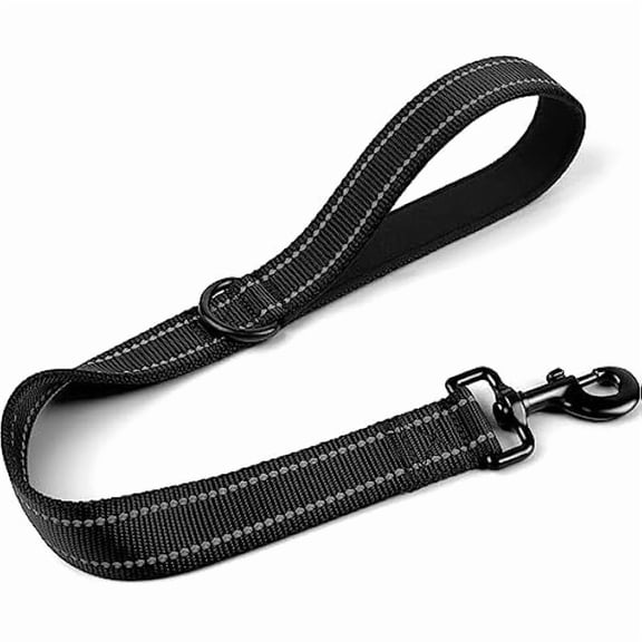 Strong Short Dog Leash 2FT, 1.2 Inch Wide, Heavy Duty, Padded Handle for Traffic Control, Reflective Leash for Medium and Large Dogs Walking Training, Black