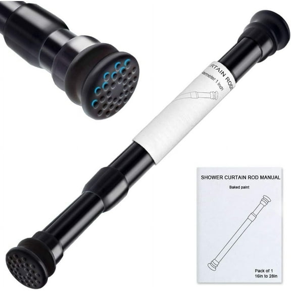 Strong Small Tension Rods 16 to 28 Inch Diameter 22 MM 1Pcs 1inch Shower Curtain Rod Black, Anti-slip -Heavy Duty Adjustable Spring Tension Rod for Windows,Bathroom