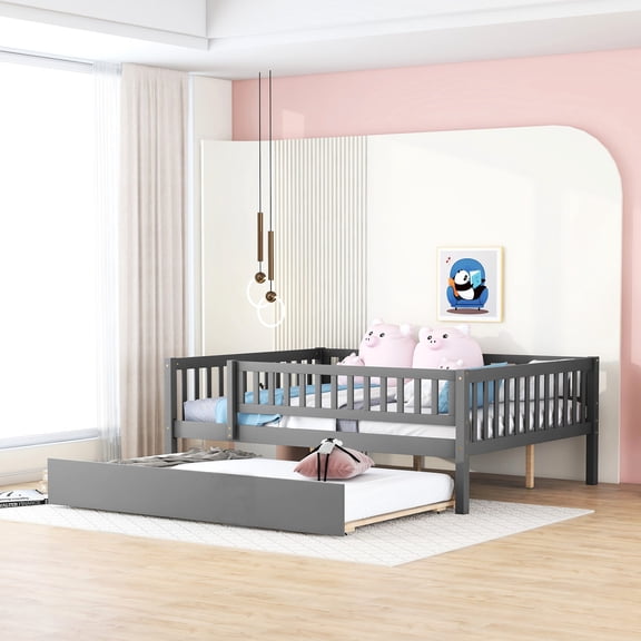Strong Stability - Gray Full Size Wood Daybed with Trundle and Guardrails