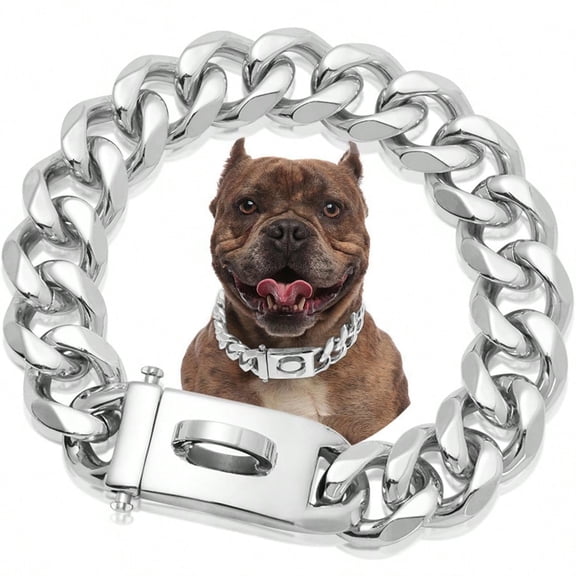 Strong Stainless Steel Dog Choke Collar with Buckle Lock, 18K Gold Cuban Link Chain Training Collar, Heavy Duty Metal Pet Necklace for Large Dogs (Pitbull, German Shepherd, Rottweiler)