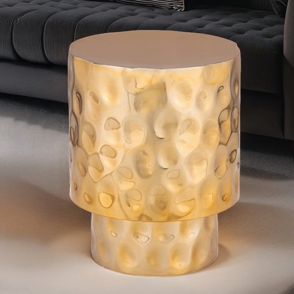 Strong Stainless Steel End Table with Hand-Hammered Gold Texture|Modern Design|ET-90-25-16