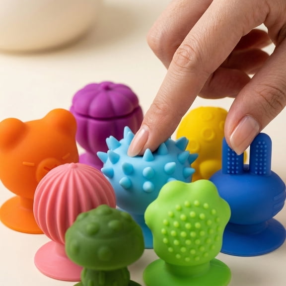 Strong Suction Cup Fidget Sensory Toys, 8 Pack Textured Ball Toys for Kids & Adults, Quiet Anxiety Relief Items for Attention, Relaxation & Focus