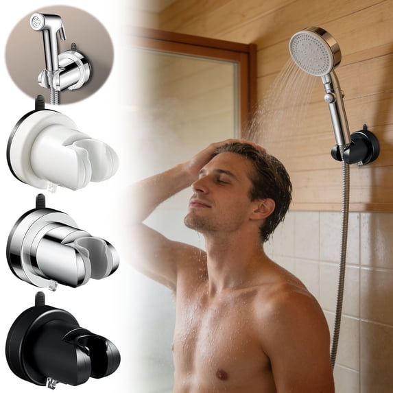 Strong Suction Cup Handheld Shower Head Holder - Removable Waterproof Wall-Mounted Shower Bracket, Tool-Free Easy-Install, Adjustable Holder for Bathroom Shower Head Organization Use, 3*3in, Black