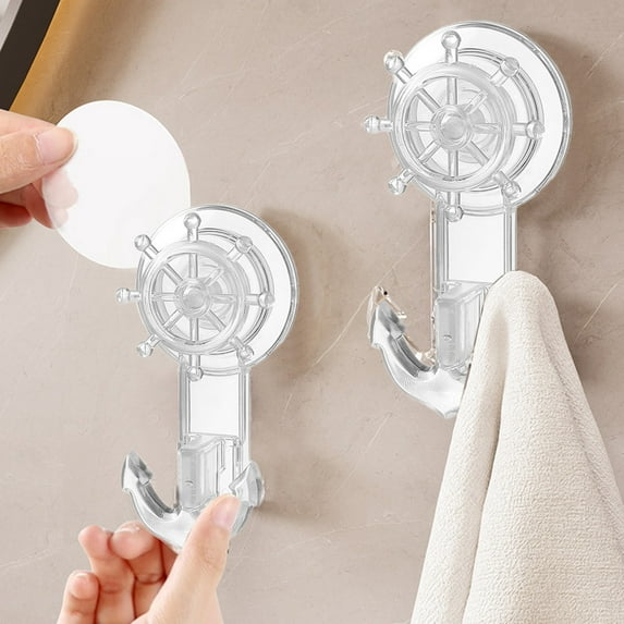 Strong Suction Cup Hooks for Glass & Tile | Damage-Free Bathroom & Kitchen Mounting | Clear Plastic Hook for Towels, Robes & Decor | 1-Pack