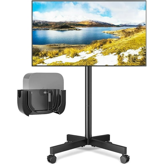 Strong Tall Rolling TV Stand for 23-65 Inch TVs up to 88 lbs, Height Adjustable &Tilt Mobile TV Cart for Optimal Viewing Angle, Portable TV Stand with Locking Silent Wheels for Home and Outdoor