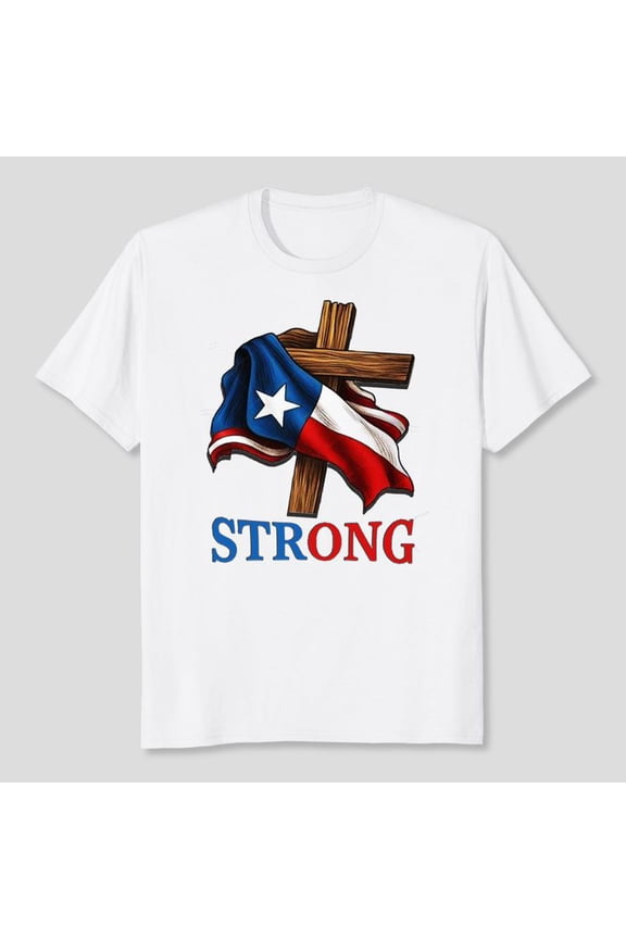 Strong Texas flag cross christian texas pride 2025 T-Shirt Men's And Women's Graphic Tee 100% Cotton by TBun, Full Sizes S-5XL